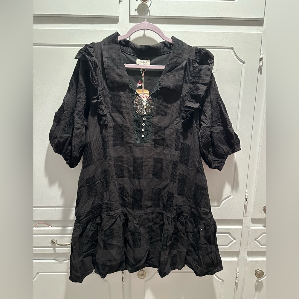 Black textured checker pattern dress